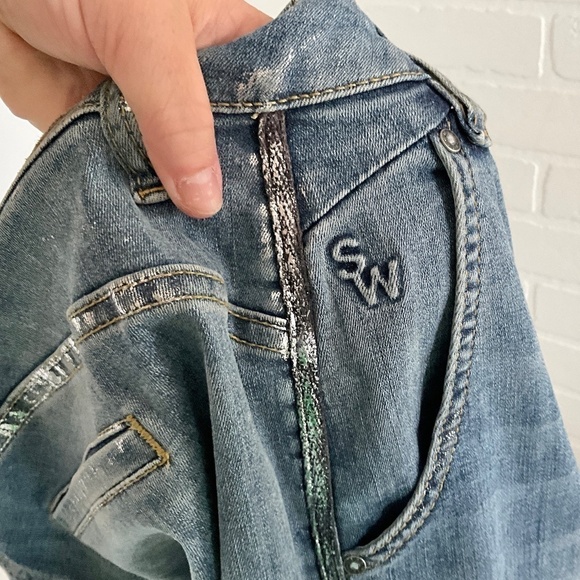 Anthropologie x Sandwich Denim jeans Y2K Comfort fit Silver stripes Mid wash 2 - Picture 4 of 13